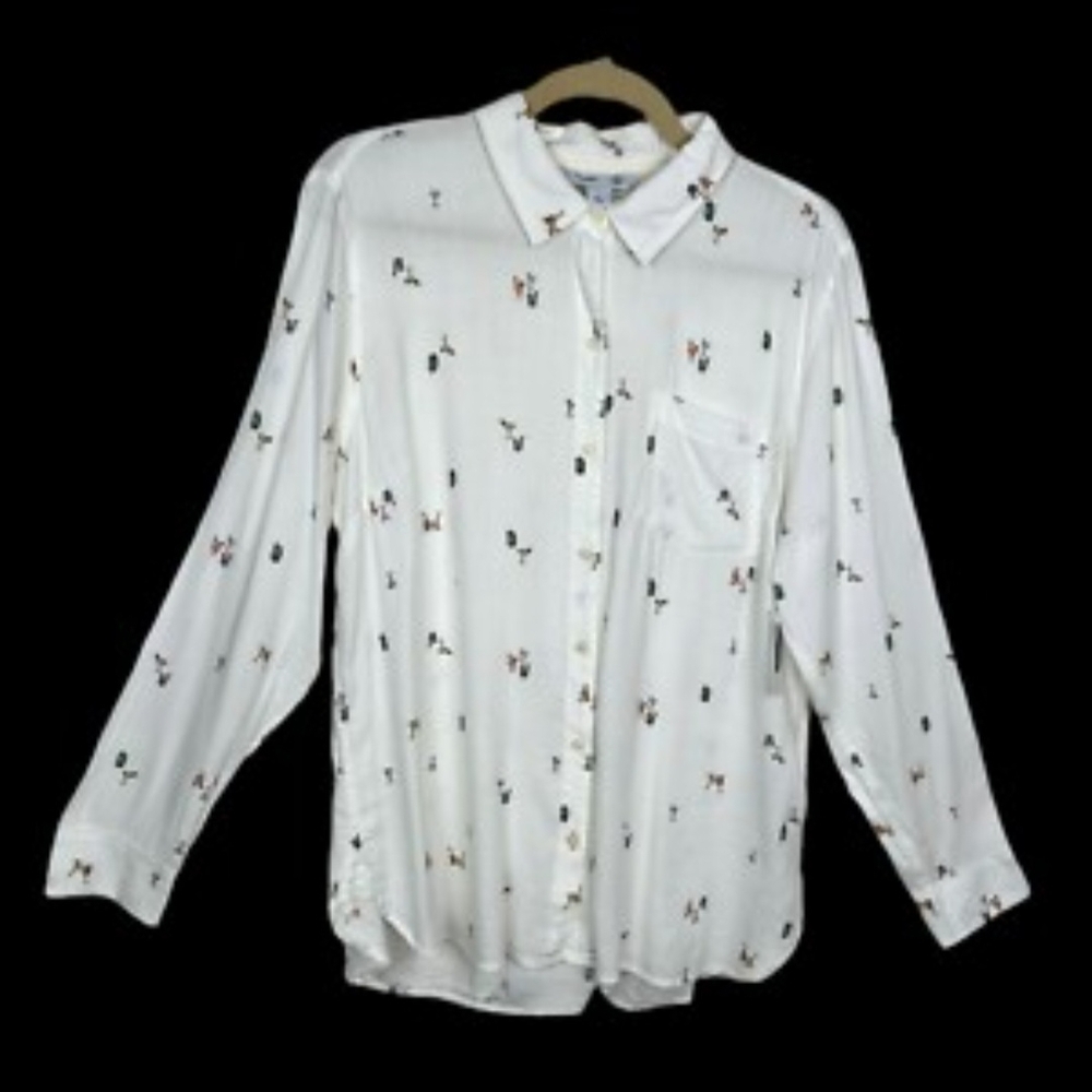 Old Navy White Blouse with Patterned Design